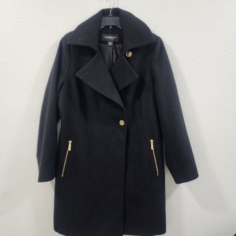Liz Claiborne Outwear Elegant Black Coat for Womens Size L.